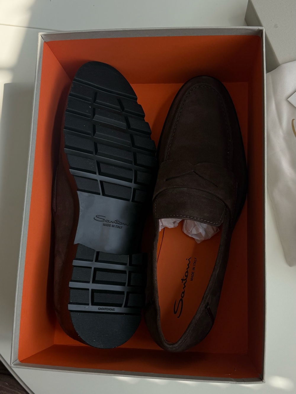 Santoni Men's Dark Brown Suede Penny Loafers - Picture 3 of 6